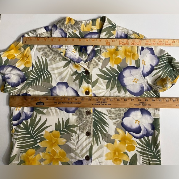 Island Traders Hawaiian Shirt Womens Size L Rayon Multicolor Floral Short Sleeve - Picture 4 of 7